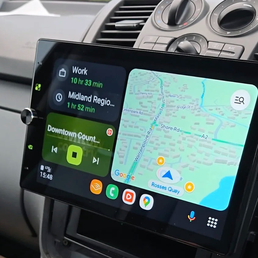 "10.4 inch single-DIN car multimedia screen including rotating display, power cable, mounting bracket, and manual"