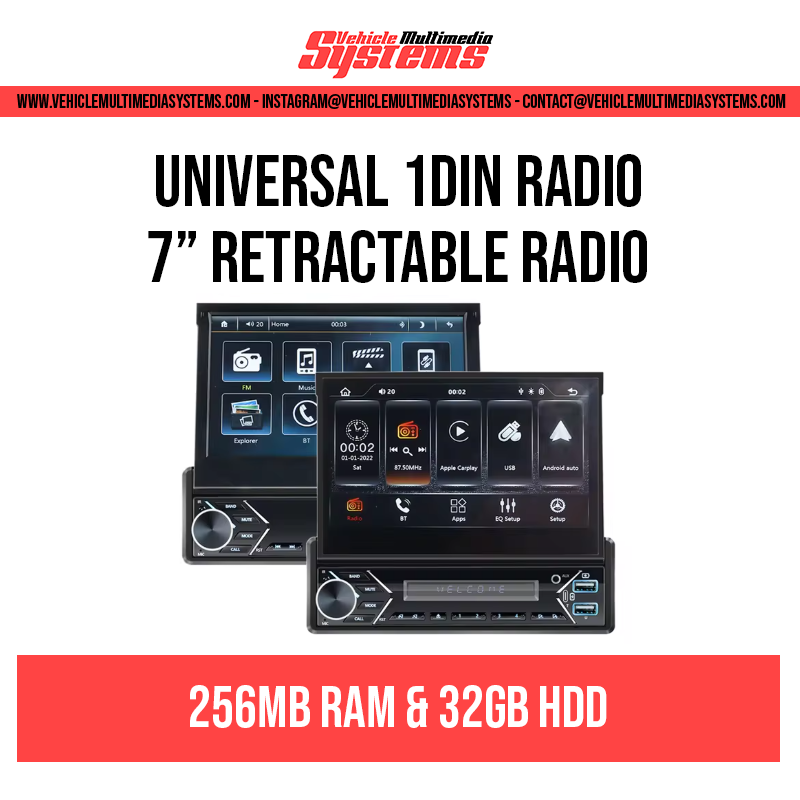 Universal 1 DIN Radio | Retractable 7 Inch Android Screen