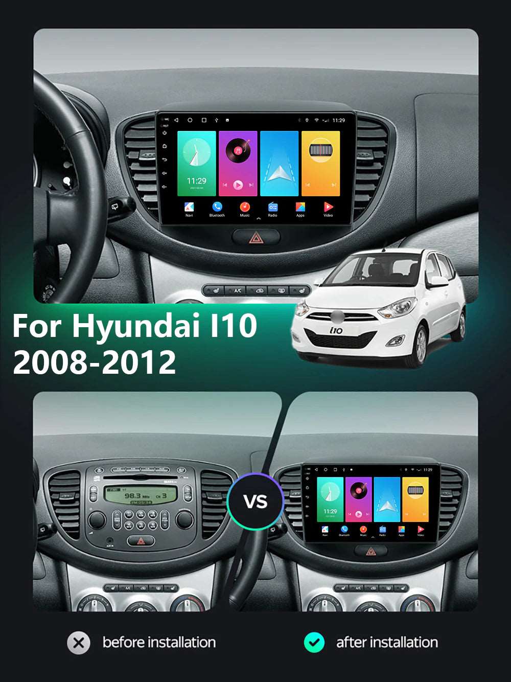 Hyundai i10 | 2008-2012 | Android Screen VMS