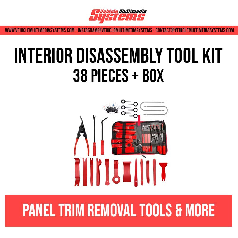 Comprehensive 38-piece Interior Disassembly Tool Kit with storage box, featuring various panel trim removal tools and clip pullers for automotive use.