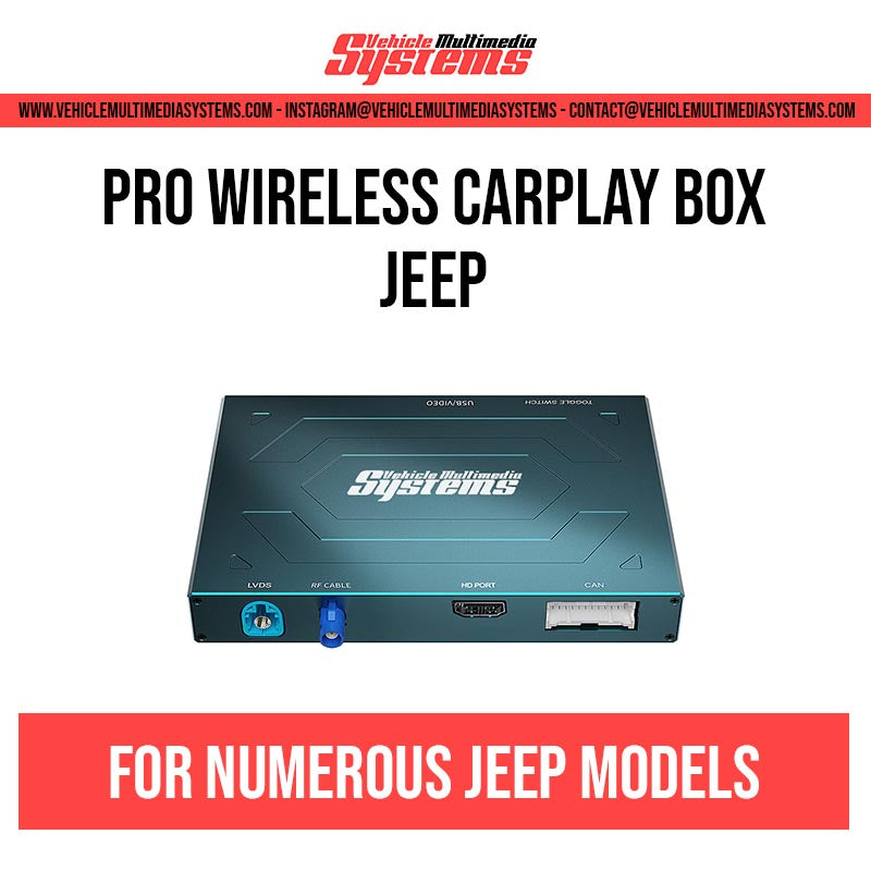 Pro Wireless CarPlay Box for numerous Jeep models, a black rectangular device.