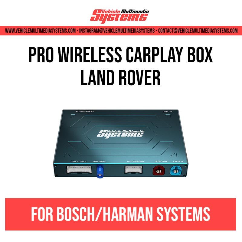 Pro Wireless CarPlay Box for Land Rover Bosch/Harman systems, a black rectangular device.