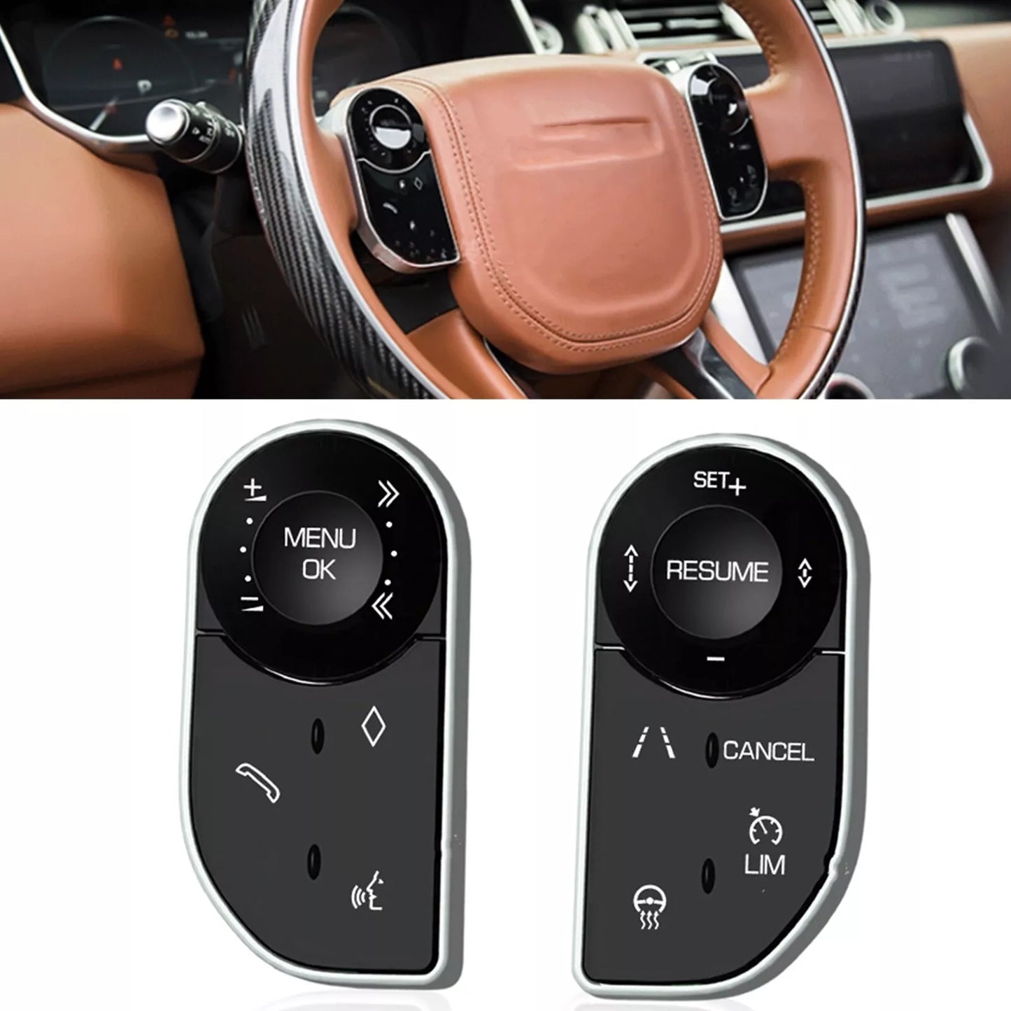 Range Rover L405/L494 steering wheel multimedia and cruise control touch buttons in black gloss finish