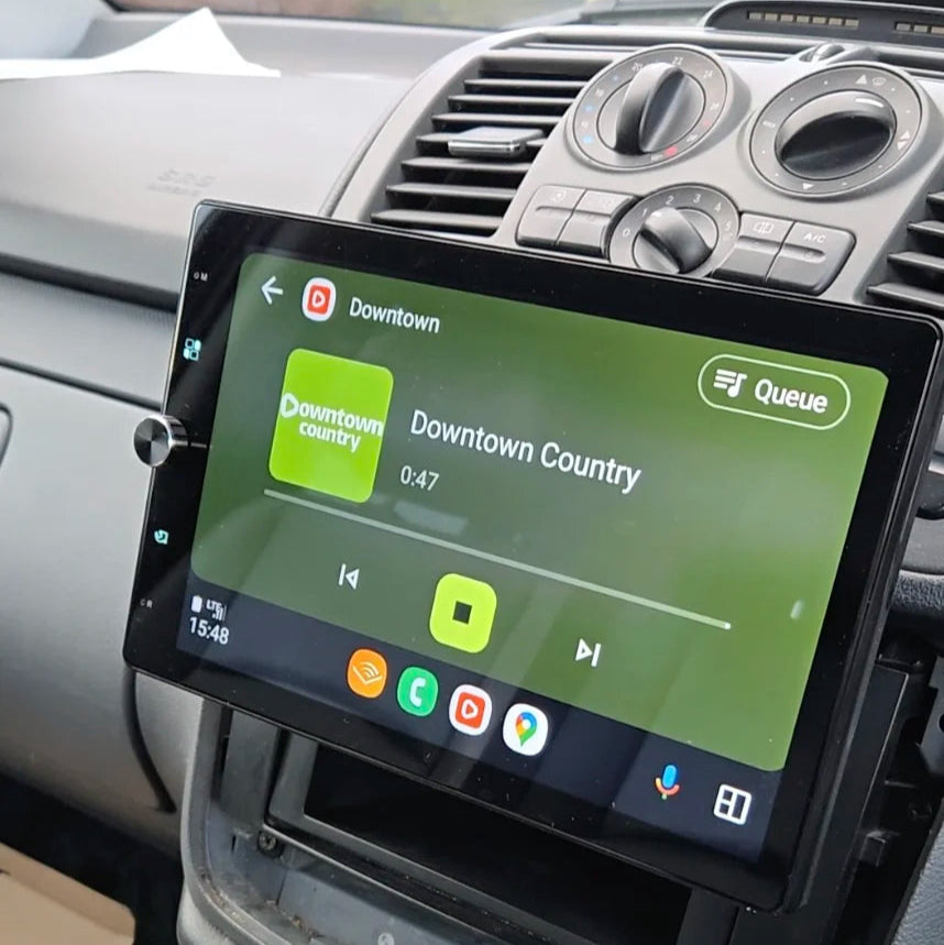 "10.4 inch single-DIN car multimedia screen including rotating display, power cable, mounting bracket, and manual"