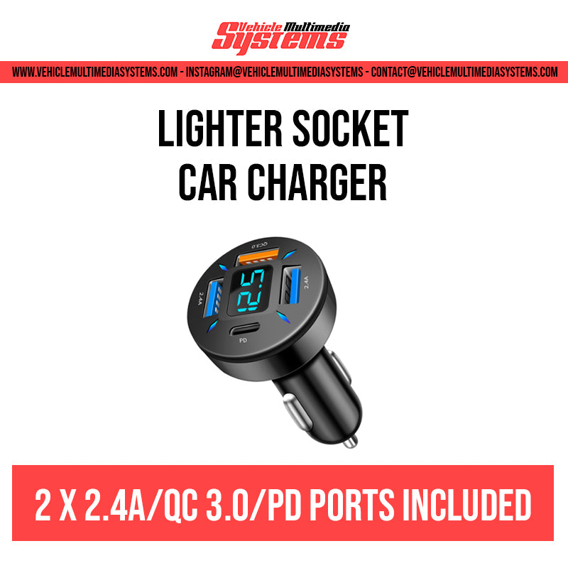 4-port USB car charger with LED voltage display and fast charge QC3.0 support – compatible with 12V and 24V vehicles