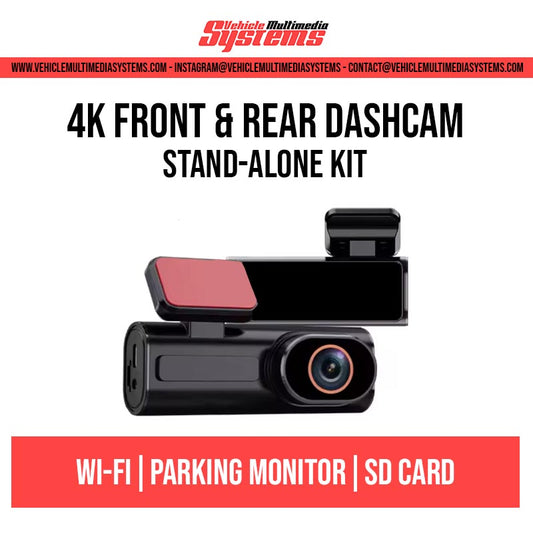 4K front and rear dashcam stand-alone kit with text on a white background