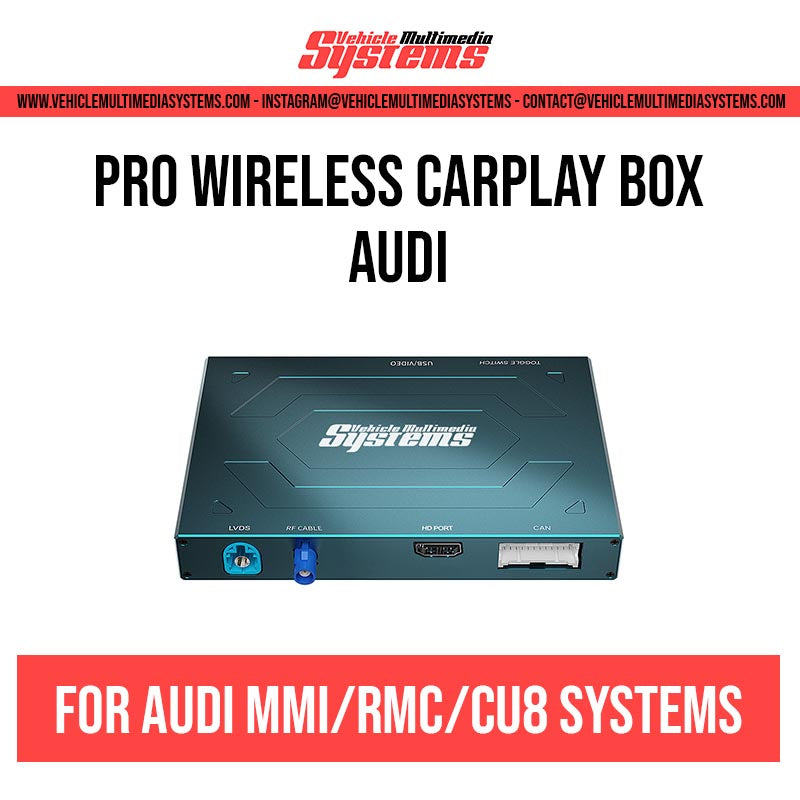 Pro Wireless CarPlay Box for Audi MMI/RMC/Q3B systems, a black rectangular device.