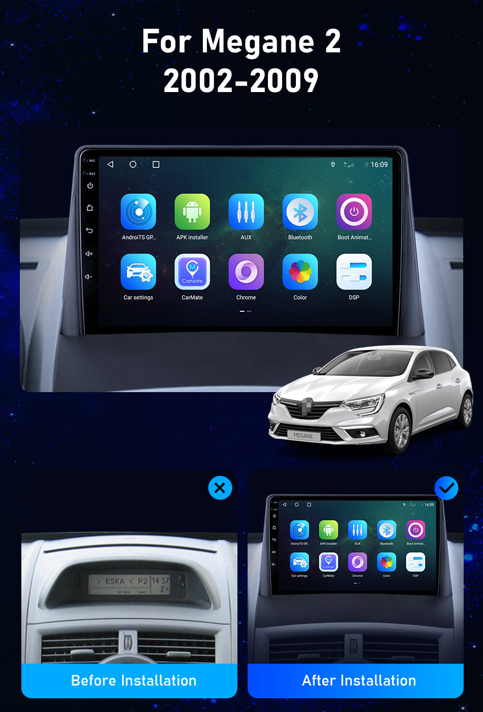5G WiFi 4+64G Android Autoradio per Renault Megane 3 2009-2014, 9 Pollici IPS Touch Screen Stereo Auto con Wireless Carplay Android Auto Bluetooth5.0 FM/RDS GPS SWC AHD Retrocamera